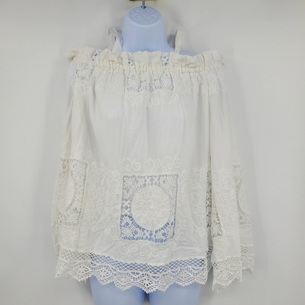 La Bellum Hillary Scott Womens White Lace Crochet S Boho Cottagecore Peasant